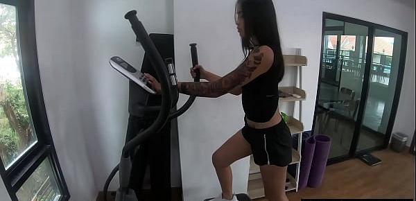  Thai amateur teen cutie gym workout and handjob porn afterwards